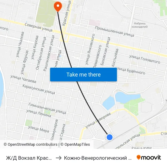 Ж/Д Вокзал Краснодар-1 to Кожно-Венерологический Диспансер map