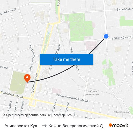 Университет Культуры to Кожно-Венерологический Диспансер map