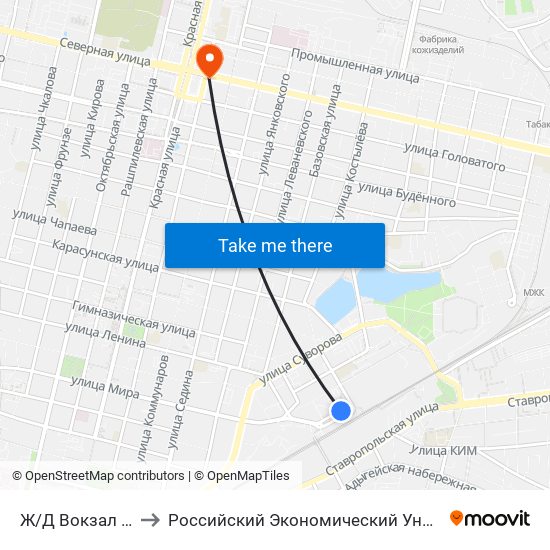 Ж/Д Вокзал Краснодар-1 to Российский Экономический Университет Им. Г.В. Плеханова map