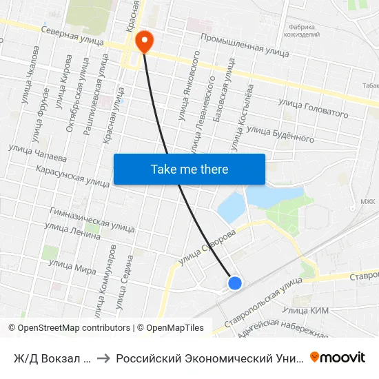 Ж/Д Вокзал Краснодар-1 to Российский Экономический Университет Им. Г.В. Плеханова map