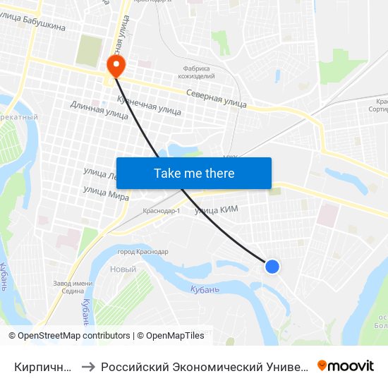 Кирпичный Завод to Российский Экономический Университет Им. Г.В. Плеханова map