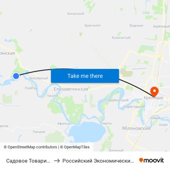 Садовое Товарищество Берег Кубани to Российский Экономический Университет Им. Г.В. Плеханова map