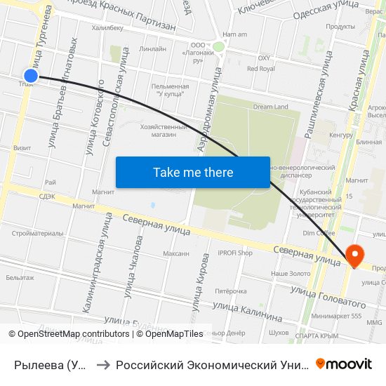 Рылеева (Ул. Тургенева) to Российский Экономический Университет Им. Г.В. Плеханова map