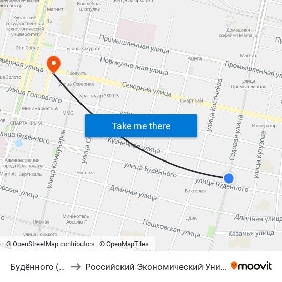 Будённого (Ул. Садовая) to Российский Экономический Университет Им. Г.В. Плеханова map