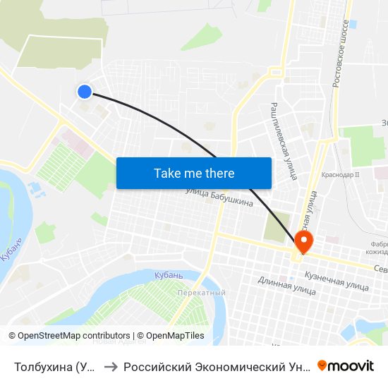 Толбухина (Ул. Славянская) to Российский Экономический Университет Им. Г.В. Плеханова map