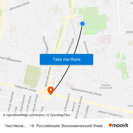 Чистяковская Роща to Российский Экономический Университет Им. Г.В. Плеханова map