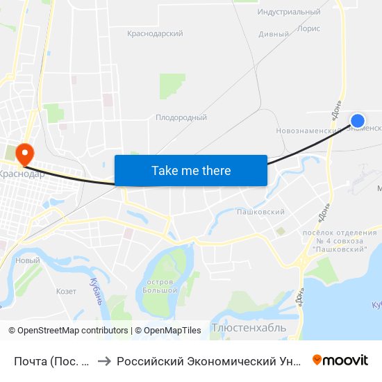 Почта (Пос. Знаменский) to Российский Экономический Университет Им. Г.В. Плеханова map