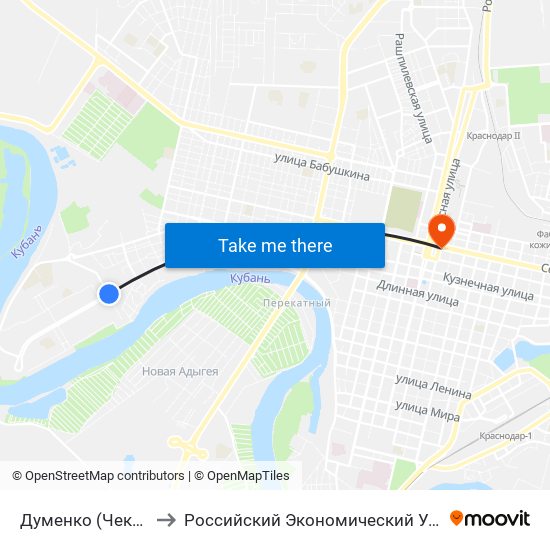 Думенко (Чекистов Проспект) to Российский Экономический Университет Им. Г.В. Плеханова map