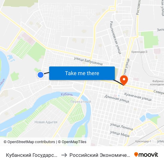 Кубанский Государственный Аграрный Университет to Российский Экономический Университет Им. Г.В. Плеханова map
