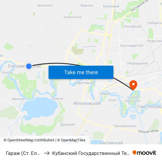 Гараж (Ст. Елизаветинская) to Кубанский Государственный Технологический Университет map