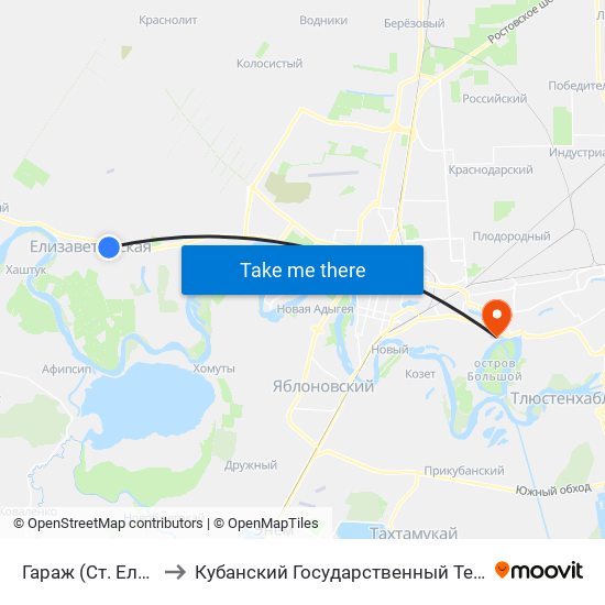 Гараж (Ст. Елизаветинская) to Кубанский Государственный Технологический Университет map