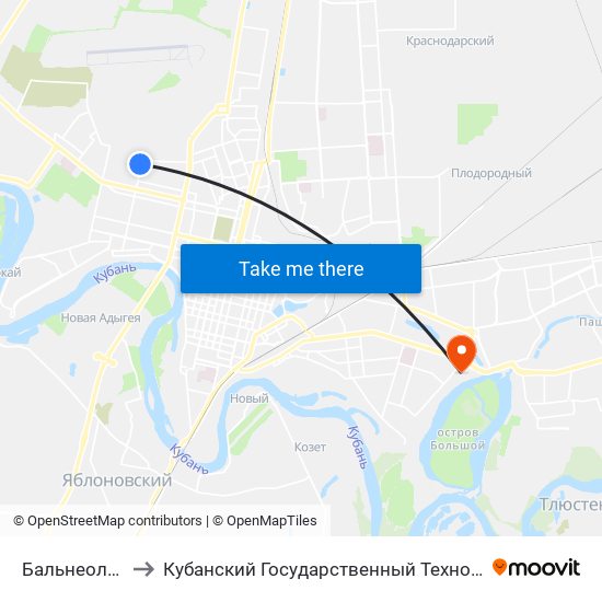 Бальнеолечебница to Кубанский Государственный Технологический Университет map