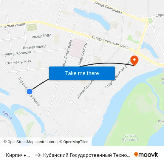 Кирпичный Завод to Кубанский Государственный Технологический Университет map
