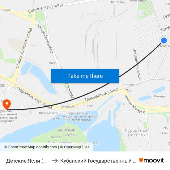 Детские Ясли (Ул. Первомайская) to Кубанский Государственный Технологический Университет map