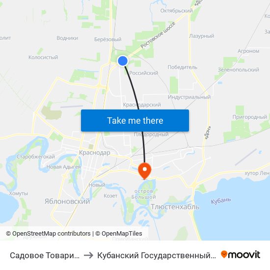 Садовое Товарищество Дорожник to Кубанский Государственный Технологический Университет map