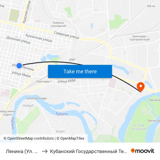 Ленина (Ул. Коммунаров) to Кубанский Государственный Технологический Университет map