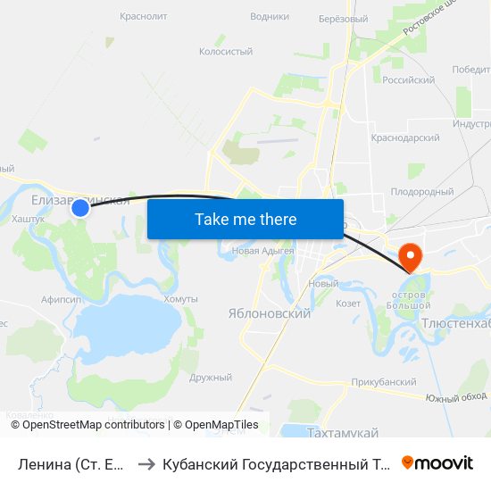 Ленина (Ст. Елизаветинская) to Кубанский Государственный Технологический Университет map