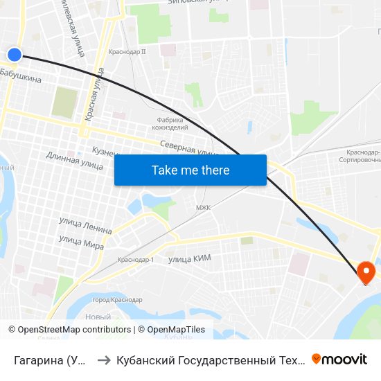 Гагарина (Ул. Тургенева) to Кубанский Государственный Технологический Университет map