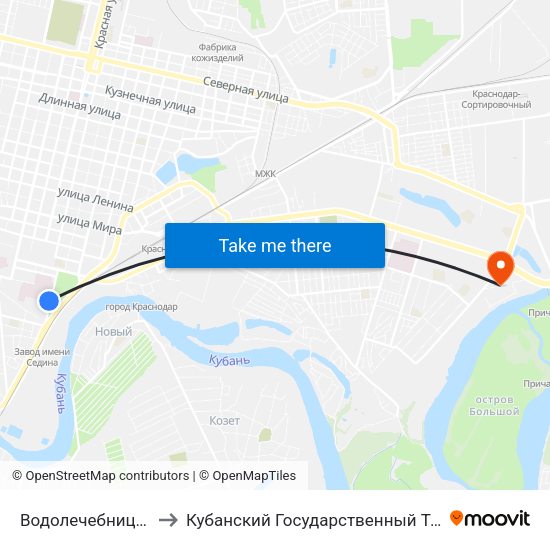 Водолечебница (Ул. Захарова) to Кубанский Государственный Технологический Университет map