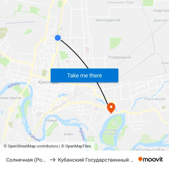 Солнечная (Ростовское Шоссе) to Кубанский Государственный Технологический Университет map