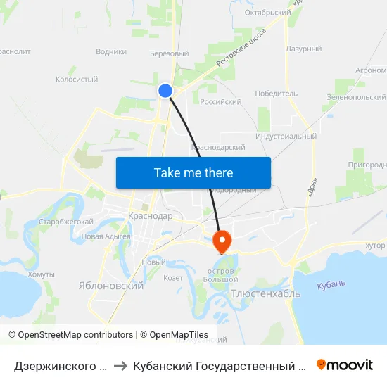 Дзержинского (Пос. Северный) to Кубанский Государственный Технологический Университет map