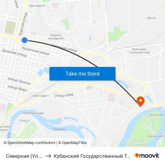 Северная (Ул. Коммунаров) to Кубанский Государственный Технологический Университет map