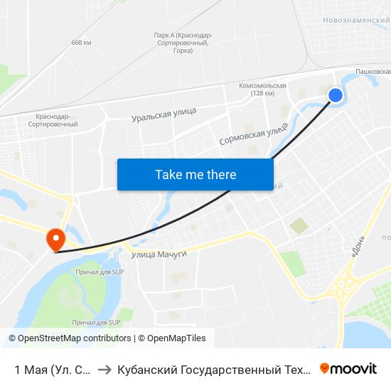1 Мая (Ул. Сормовская) to Кубанский Государственный Технологический Университет map