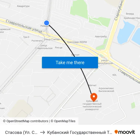 Стасова (Ул. Ставропольская) to Кубанский Государственный Технологический Университет map
