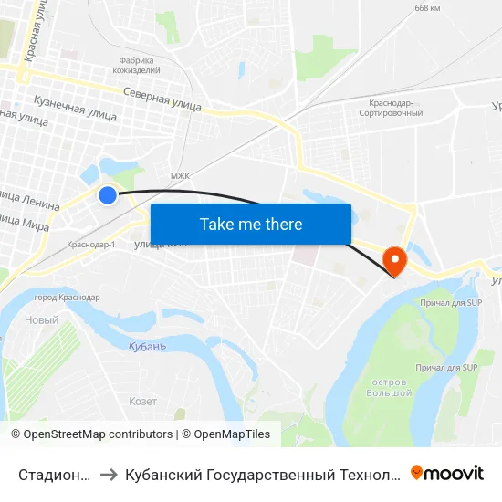 Стадион Кубань to Кубанский Государственный Технологический Университет map