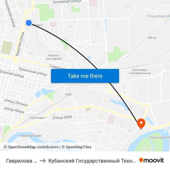 Гаврилова (Трамвай) to Кубанский Государственный Технологический Университет map