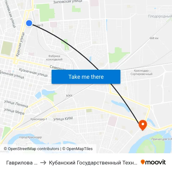 Гаврилова (Трамвай) to Кубанский Государственный Технологический Университет map