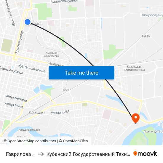 Гаврилова (Трамвай) to Кубанский Государственный Технологический Университет map
