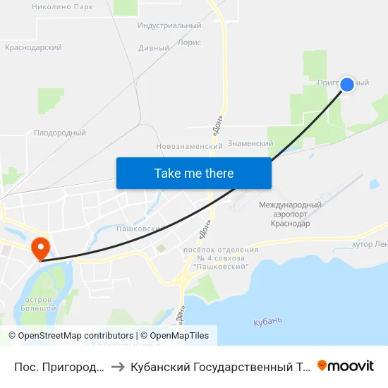 Пос. Пригородный (Конечная) to Кубанский Государственный Технологический Университет map