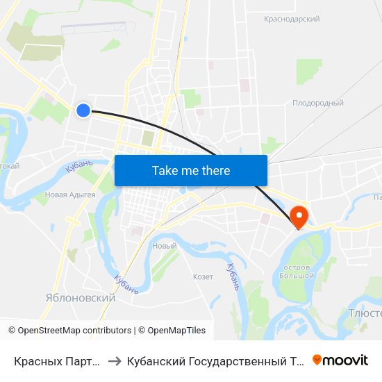 Красных Партизан (Трамвай) to Кубанский Государственный Технологический Университет map