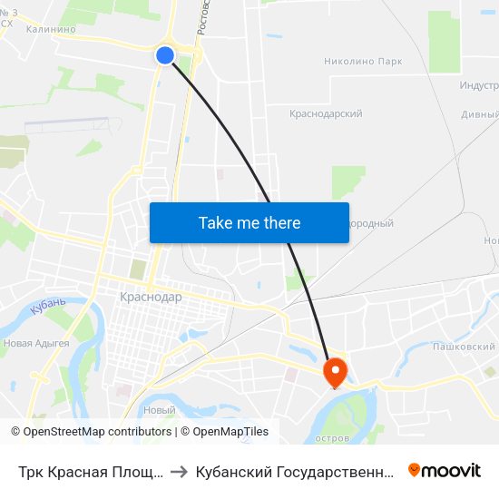Трк Красная Площадь (Ул. Дзержинского) to Кубанский Государственный Технологический Университет map