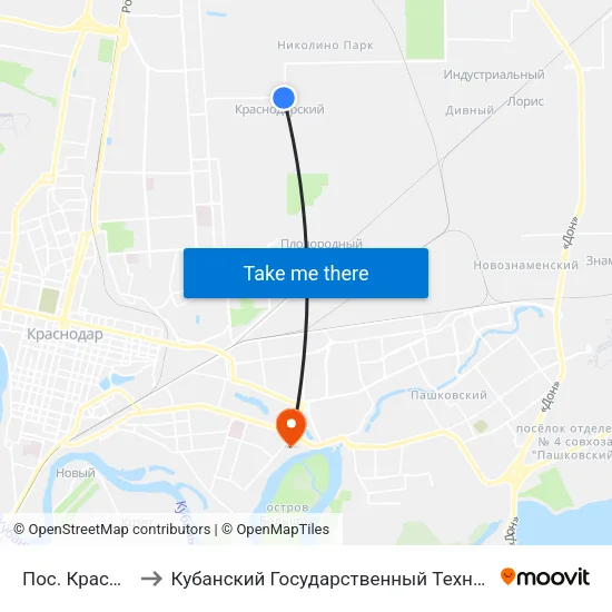 Пос. Краснодарский to Кубанский Государственный Технологический Университет map