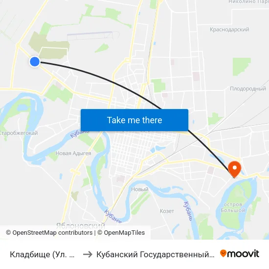 Кладбище (Ул. Красных Партизан) to Кубанский Государственный Технологический Университет map