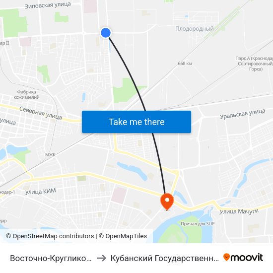 Восточно-Кругликовская (Ул. 40 Лет Победы) to Кубанский Государственный Технологический Университет map