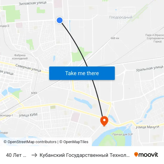 40 Лет Победы to Кубанский Государственный Технологический Университет map