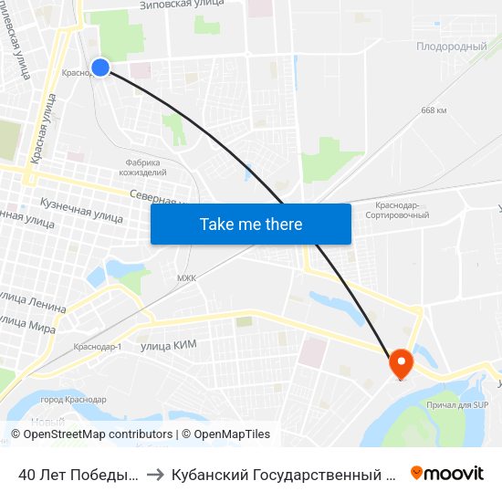 40 Лет Победы (Ул. Колхозная) to Кубанский Государственный Технологический Университет map
