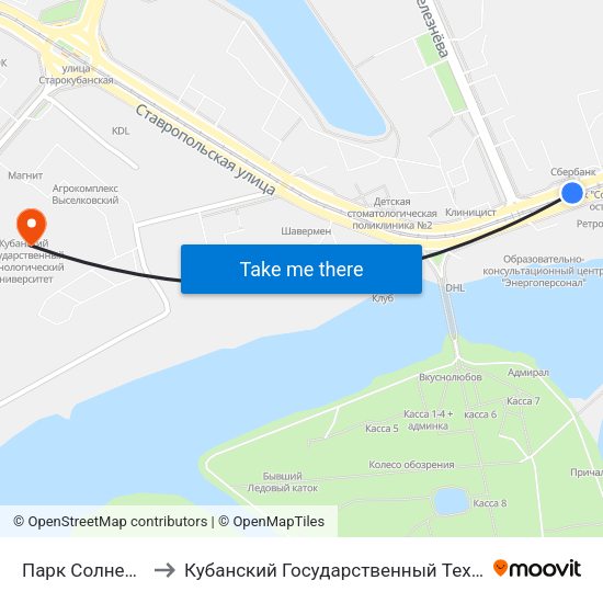 Парк Солнечный Остров to Кубанский Государственный Технологический Университет map