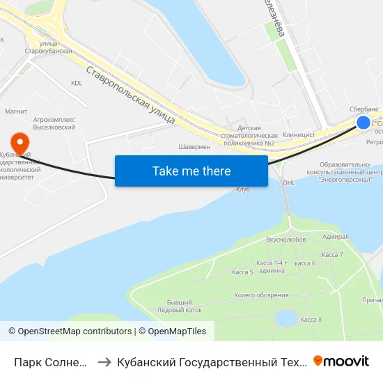 Парк Солнечный Остров to Кубанский Государственный Технологический Университет map
