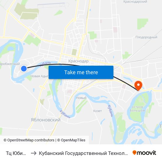 Тц Юбилейный to Кубанский Государственный Технологический Университет map