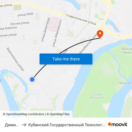 Димитрова to Кубанский Государственный Технологический Университет map