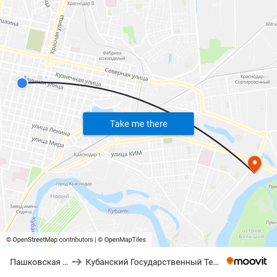 Пашковская (Ул. Кирова) to Кубанский Государственный Технологический Университет map