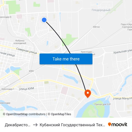 Декабристов (Трамвай) to Кубанский Государственный Технологический Университет map