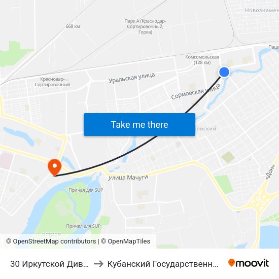 30 Иркутской Дивизии (Ул. Сормовская) to Кубанский Государственный Технологический Университет map