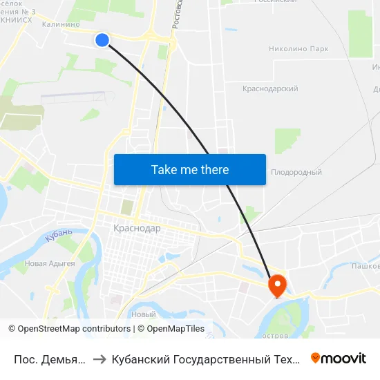Пос. Демьяна Бедного to Кубанский Государственный Технологический Университет map