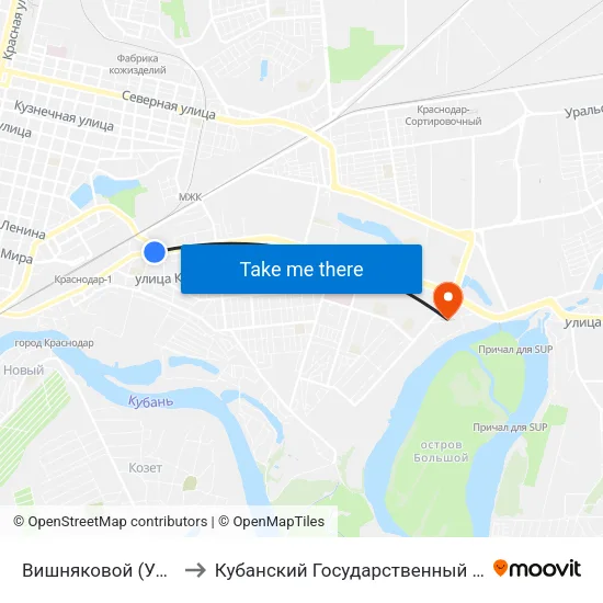 Вишняковой (Ул Ставропольская) to Кубанский Государственный Технологический Университет map
