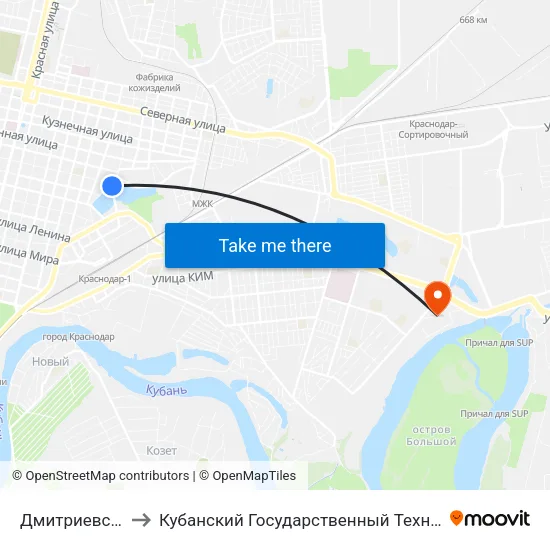 Дмитриевская Дамба to Кубанский Государственный Технологический Университет map